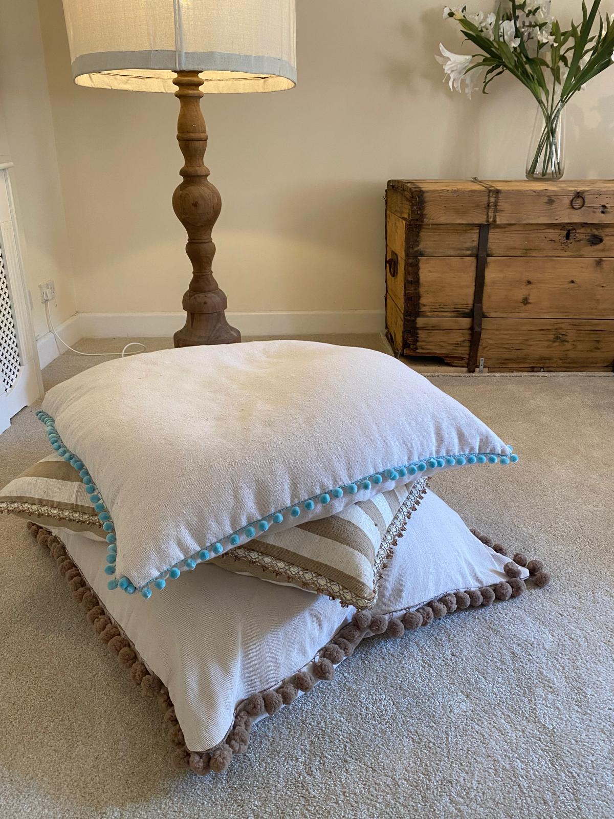 Hand Loomed Linen Floor Cushions - 1m x 1m